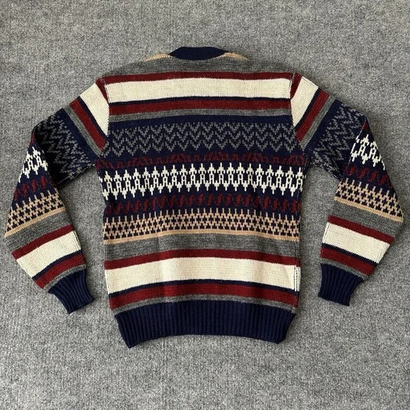Robert Bruce Sweater Medium Mens Blue Knit Pullover USA Made Fair Isle Fisherman